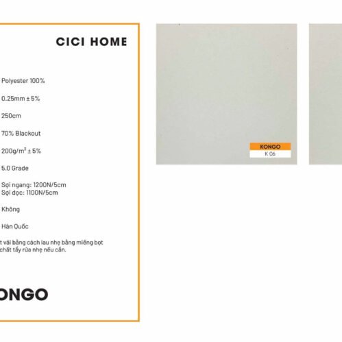 Thông Số Kỹ Thuật Hình Ảnh Rèm Cuốn Cici Home Kongo K